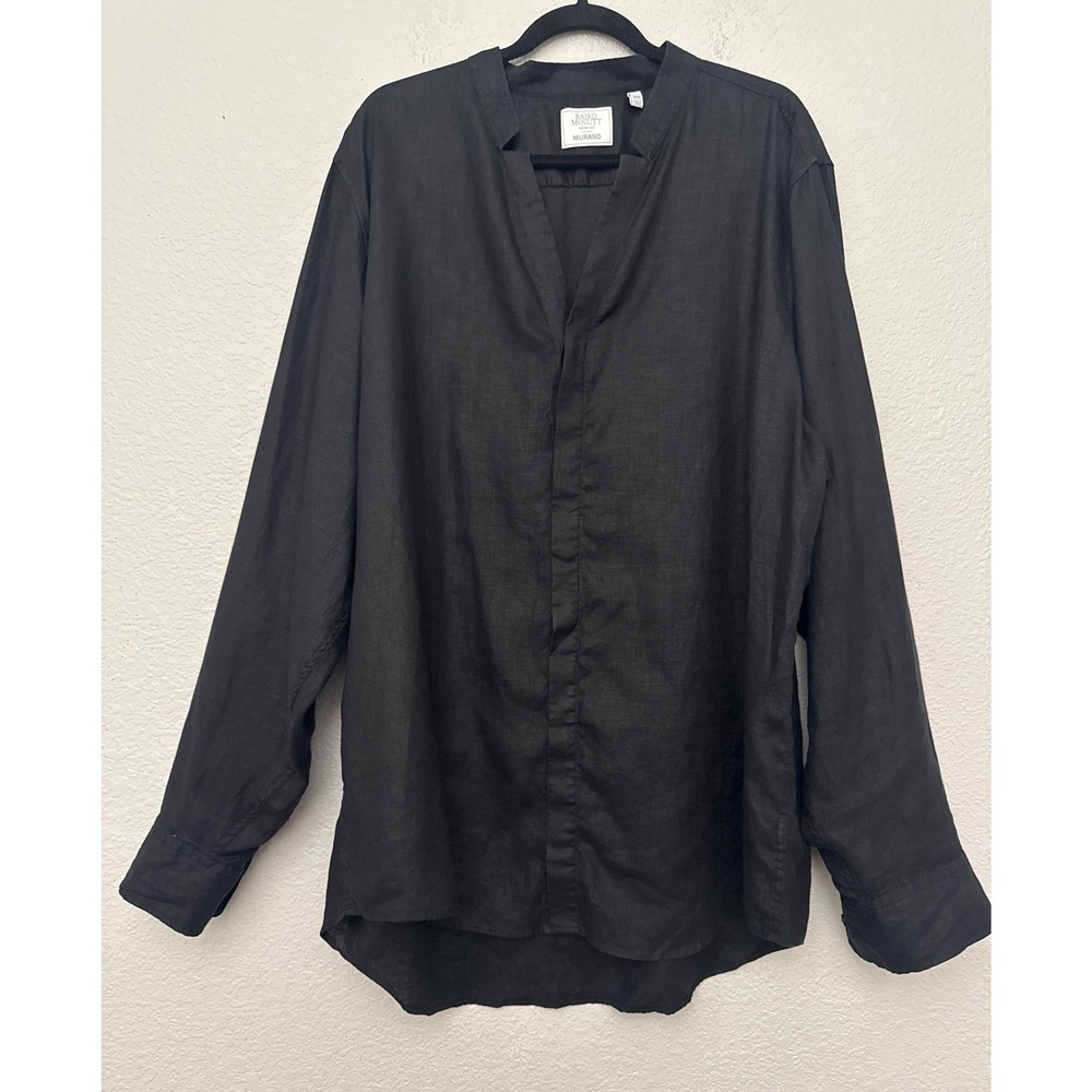 Murano Baird McNutt Shirt 2XT Black 100% Linen Mandarin Collar Roll Tab Sleeve